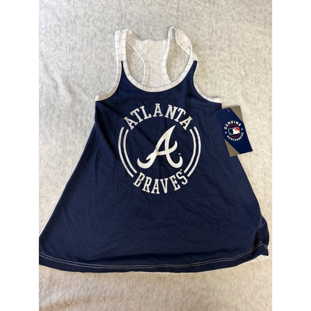 Atlanta Braves MLB Girls Navy Blue Pinstripe Racerback Tank‎ Top Size S 6/6X